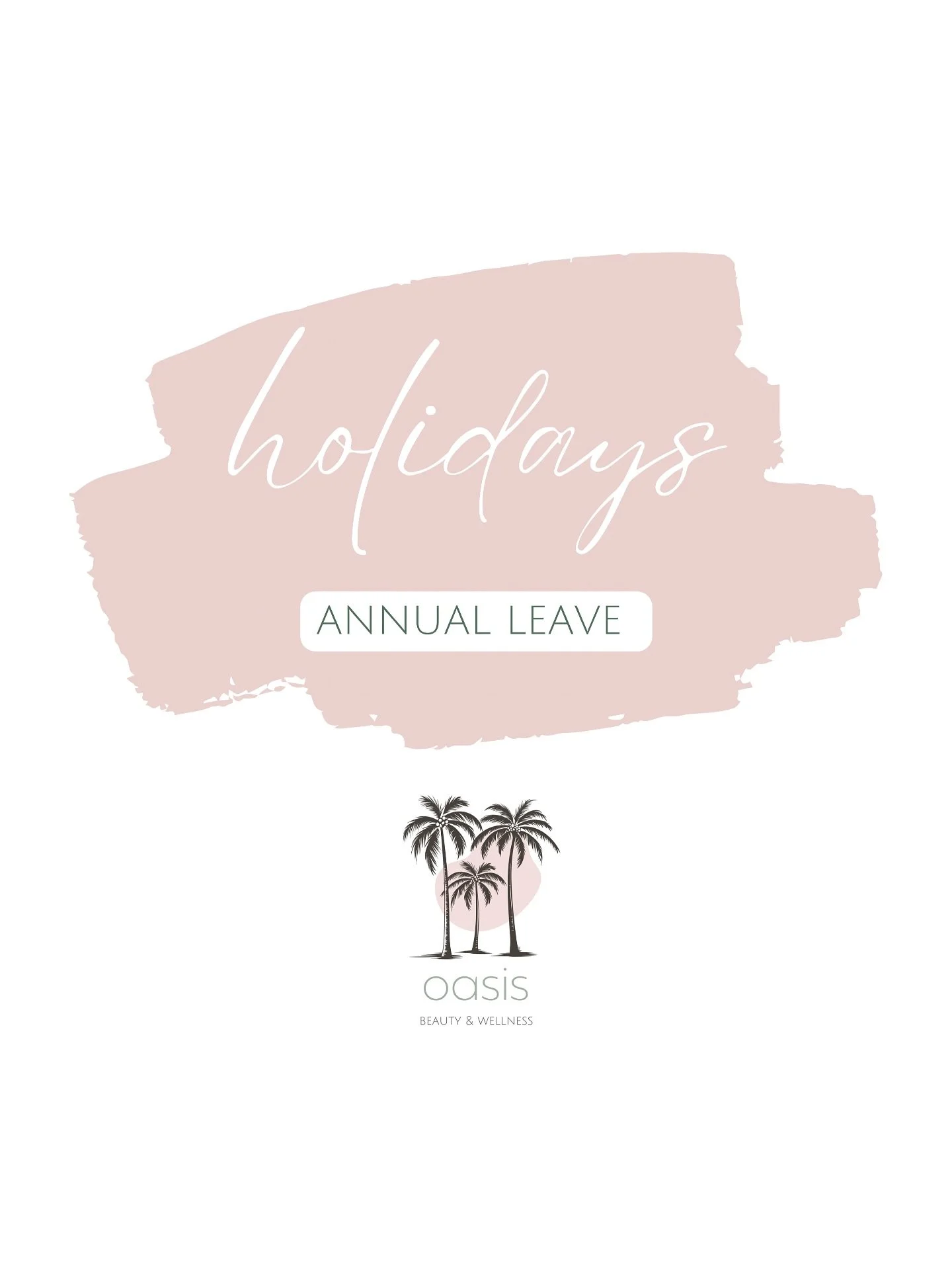 Hi ladies

🌴 Notice of my upcoming annual leave 🌴

I&rsquo;m super excited to be taking some time off work from mid September - October and then again in early November. 

Appointment times before I go are now quite limited as ladies have been maki
