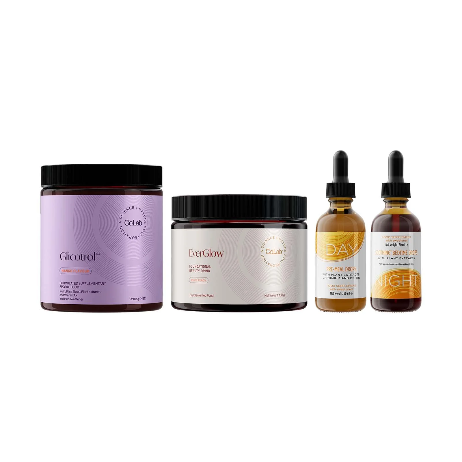 glicotrol pack with Day & Night drops, plus everglow collagen Partner.Co.jpg