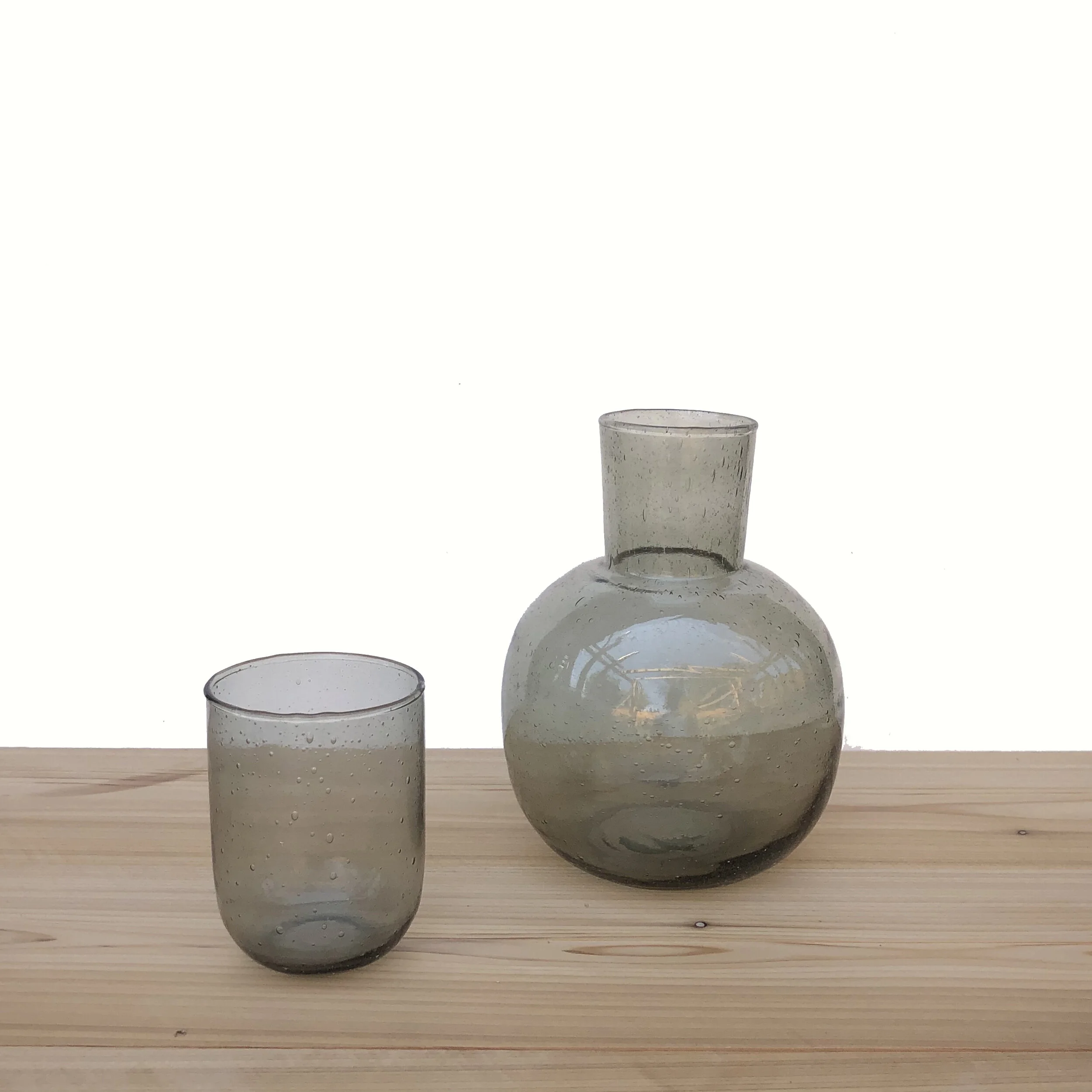 Seeded Glass Carafe, Deep Sage