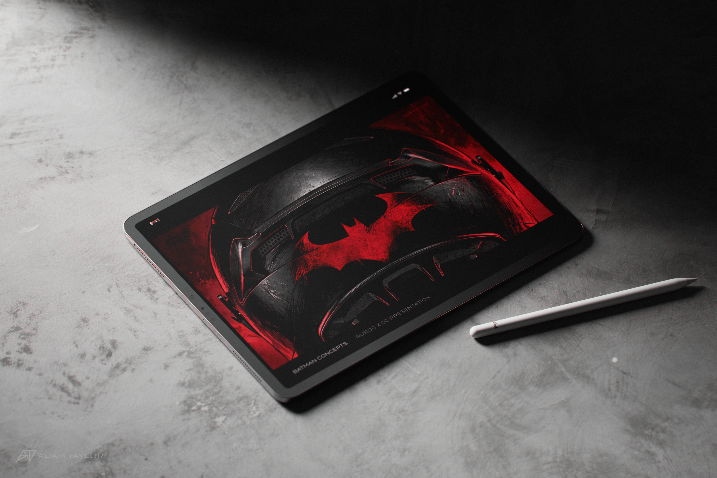 Ruroc Batman helmet design by Adam Taylor, Head of Design and Creative Director at Ruroc. Concept art featuring a red Batman logo inspired by Batman Beyond and Matt Reeves The Batman.