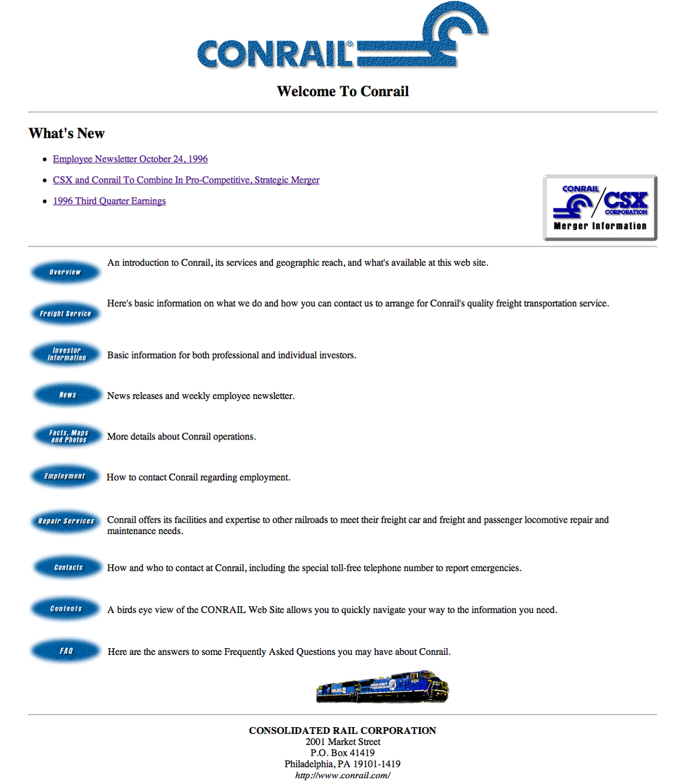 Conrail.com 1996 Homepage