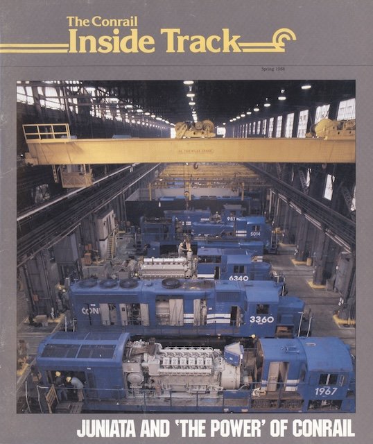 Conrail Inside Track Spring 1988 - Trucking company alliances, Juniata Locomotive Shops, Conrail Inside Track announces first photo contest, new ads for Hallmark and Jaguar, and more. 