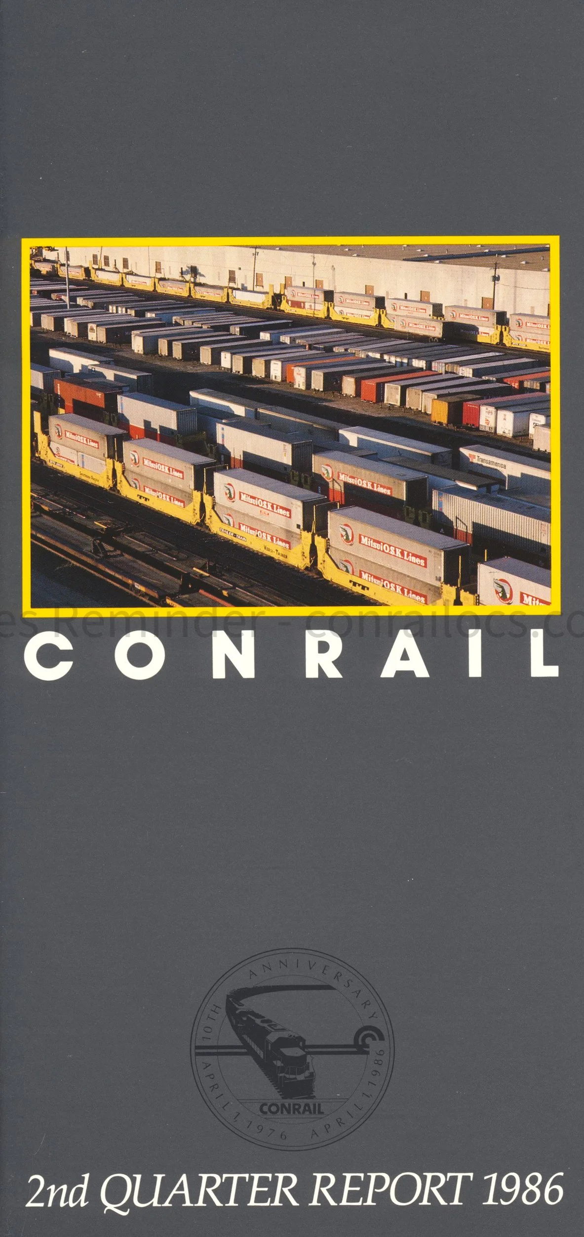 1986, Second Quarter Report - L. Stanley Crane discusses Conrail’s state of the business in this report. Highlights are increased coal shipments in Baltimore, new intermodal terminals at Buckeye Yard and Riverside Drive in Allentown, PA.