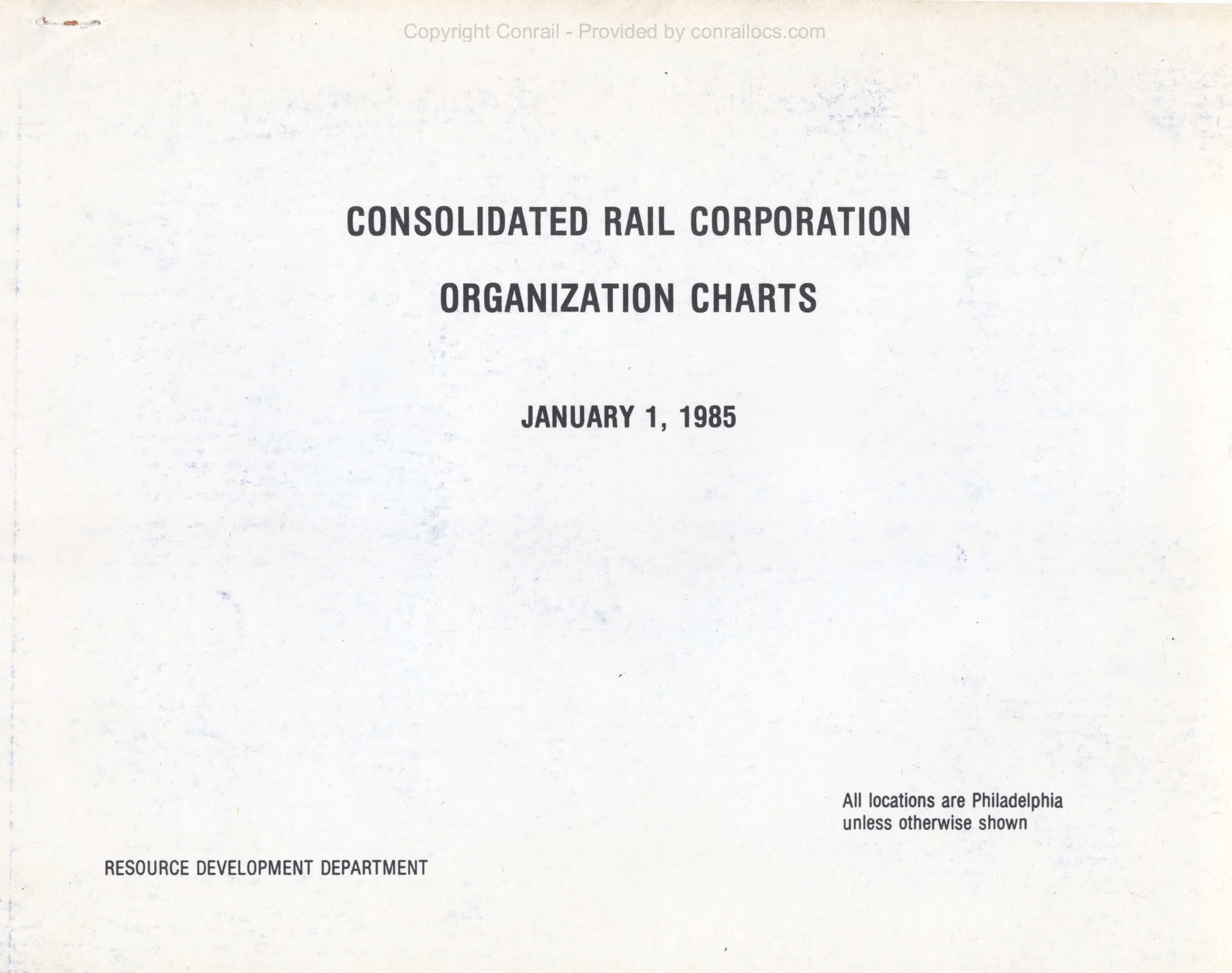 1985 Conrail corporate organization chart for employees in Philadelphia. 