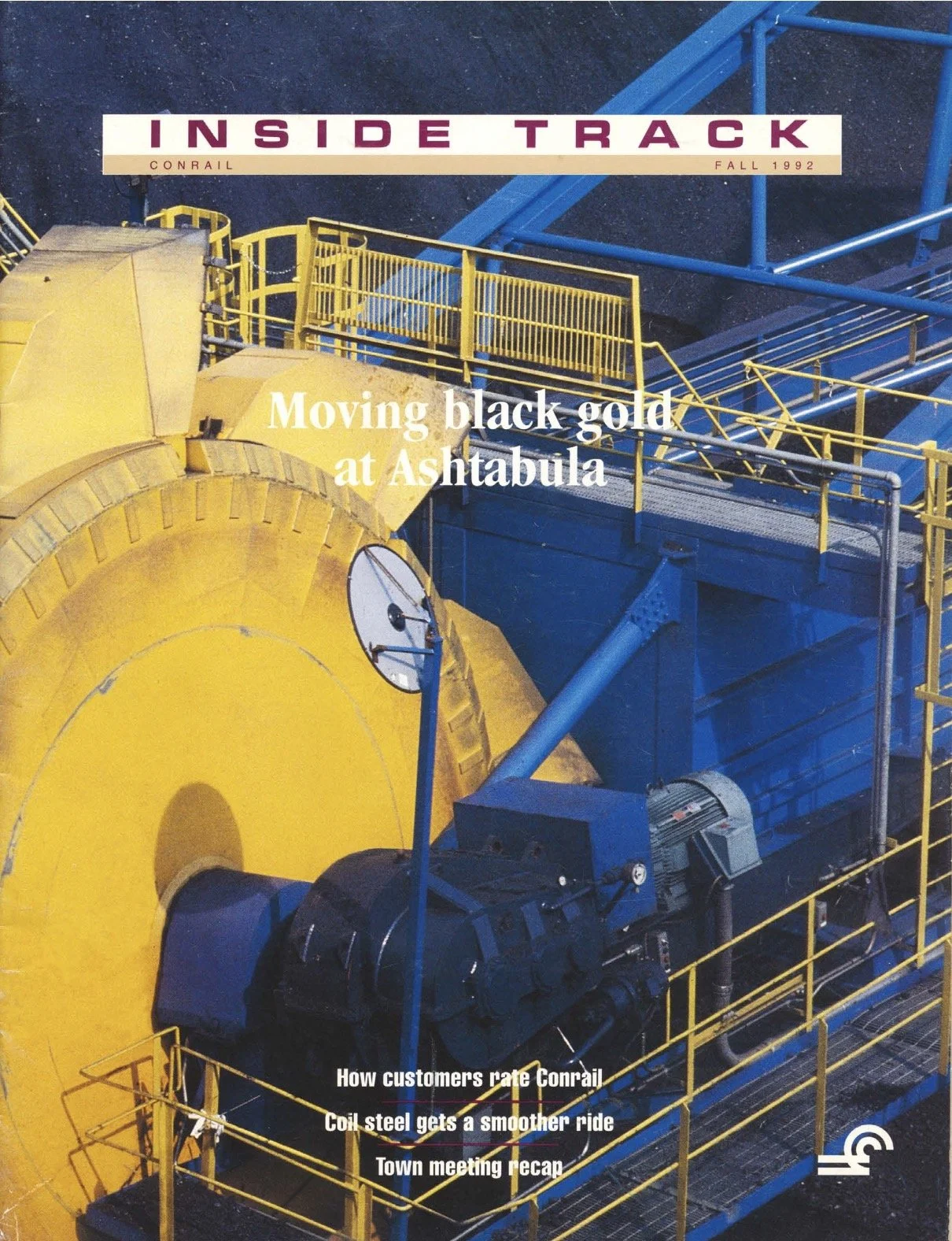 Fall 1992 - Conrail's Ashtabula, Ohio coal docks, new Conrail/Thrall/Inland Steel CoilShield cars employee photo contest, and more.