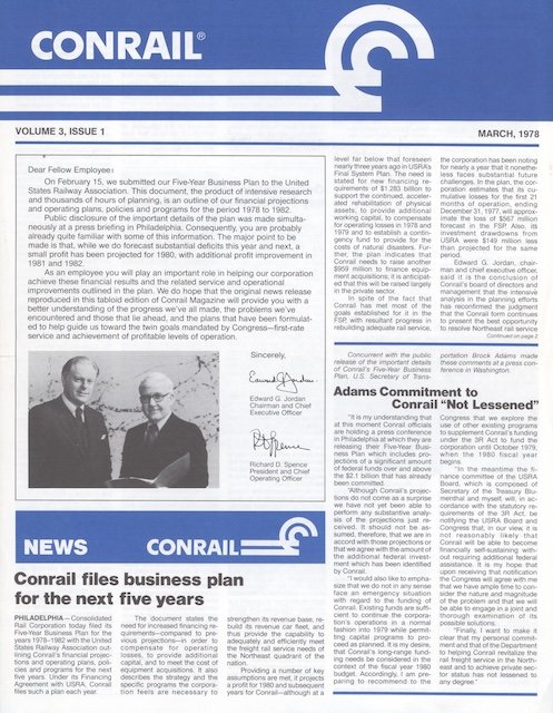 Conrail Magazine Volume 3, Issue 1, March 1978 - This issue had a slightly different format: Conrail five-year business plan, Conrail snowstorm, and more.  