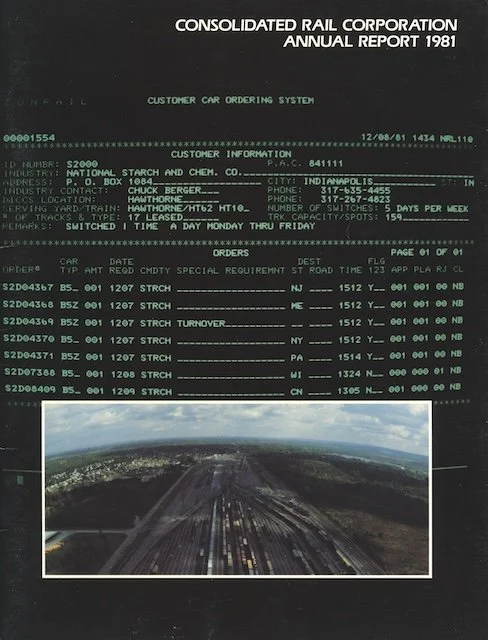 Conrail Annual Report 1981 - Spanning 60 pages, the 1981 Conrail Annual Report provides a comprehensive overview of the railroad’s business groups and operational performance. The report documents a net income of $39 million, marking Conrail’s first 