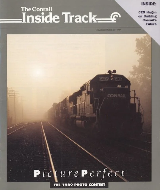 Conrail Inside Track November/December 1989 - Jim Hagen maps out Conrail's future, second-year photo contest winners, new ad campaign, Hazmat response training, and more. 