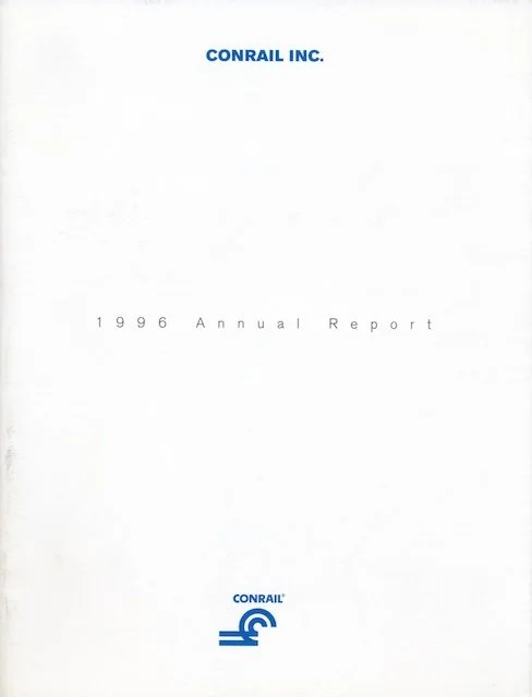 Conrail Annual Report 1996 - The 1996 Conrail Annual Report captures the beginning of a pivotal corporate struggle in the railroad’s history. The report notes that Conrail’s attempt to acquire the eastern lines of Southern Pacific ended after the Sur