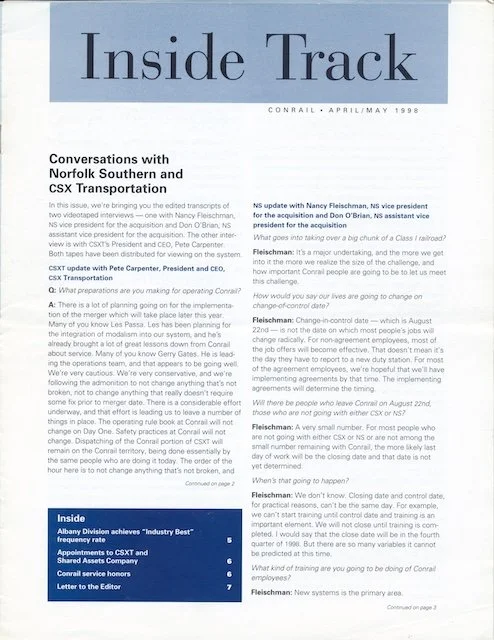 Conrail Inside Track April/May 1998 - Conversations with CSX and Norfolk Southern.