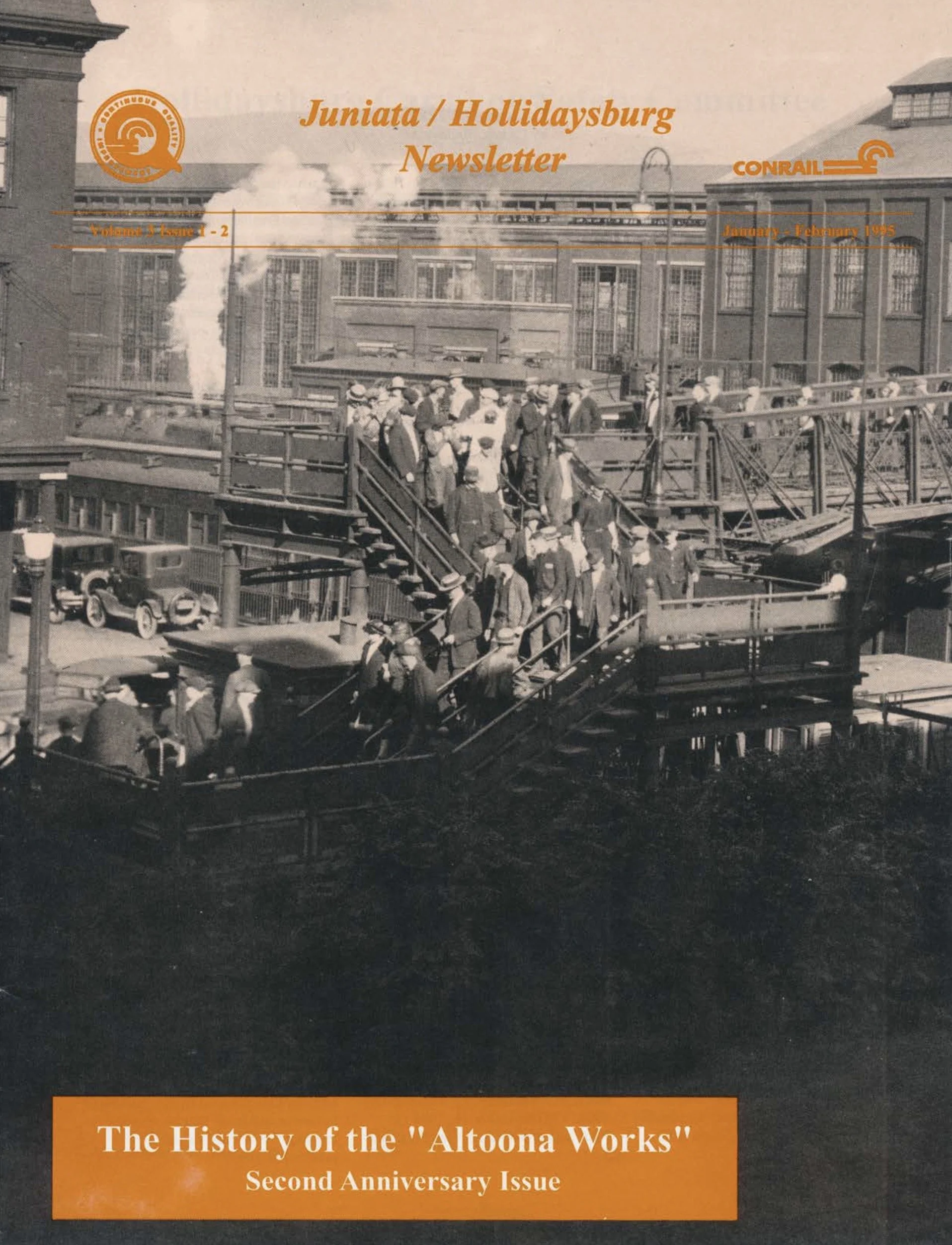 Volume 3 Issue 1-2, January/February 1995 - Conrail 5595 tests a helper with UP 9259, History of the Altoona Works part 1, and more. 