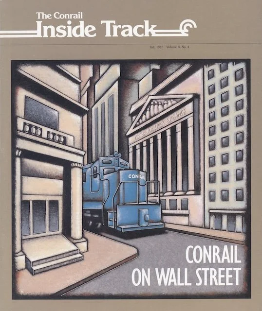 Conrail Inside Track Volume 8, No. 4, Fall 1987 - MARCH 26, 1987 CONRAIL GOES PUBLIC, Conrail in Chicago, car inspectors, building business, new Conrail Shoppe items, new ads for 1988, and more. 