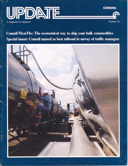 Conrail Update - No. 34 - Conrail Flexi-Flo service, Conrail sales department promotions, shippers name Conrail as best railroad, new customer brochures, lumber rates, and more.