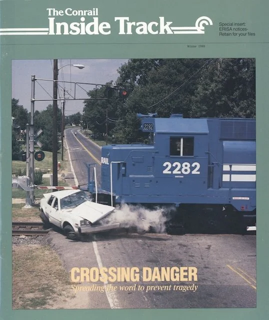 Conrail Inside Track Winter 1988 - New River Line bridge, deadly crossing accidents, Labor/Management Project, Conrail in Cleveland, Conrail introduces hot shot TVLA, and more. 