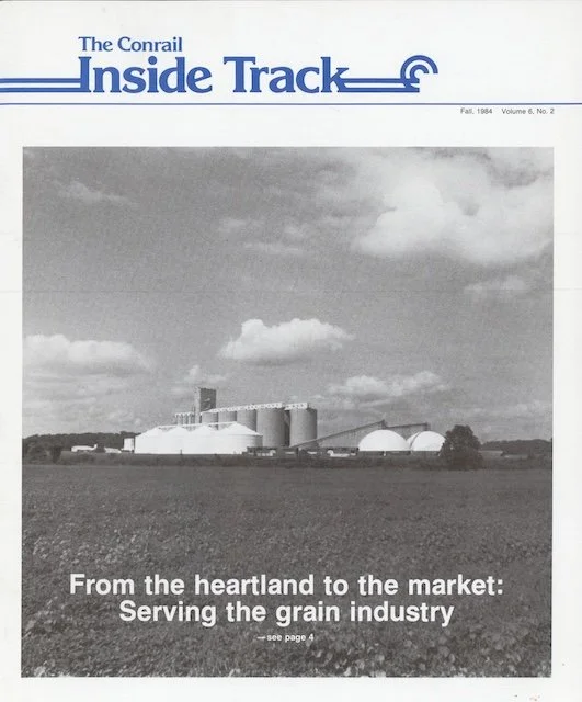 Conrail Inside Track Volume 6, No. 2, Fall 1984 - Conrail grain industry with Andersons, Conrail Police investigate boxcar break-ins, Staggers Act, new dispatch center, Chinese railroad officials ride the Conrail OCS train, and more. 