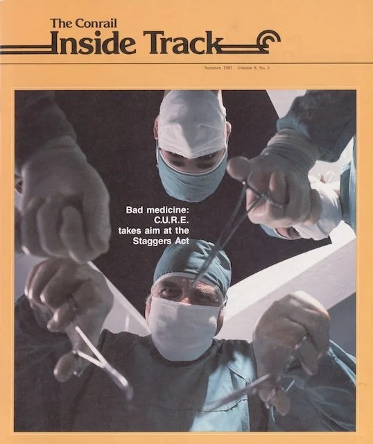 Conrail Inside Track Volume 8, No. 3, Summer 1987 - First issue with a new look! The Staggers Act, Conrail Columbus, Conrail Consolidated Service Center in Philadelphia, Conrail builds 150 ballast hoppers, and more. 