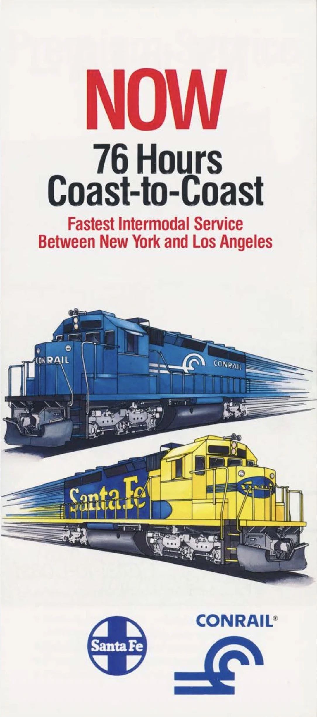 Santa Fe 76-Hour Premium Service connected New York with Los Angeles. This early brochure features some great artwork. 