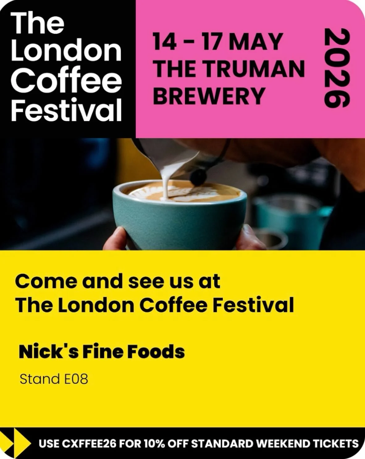 You&rsquo;ll find us right next to The Lab all weekend long.  Come by, grab a slice and have a catch up.  #londoncoffeefestival #lcf26 #londonwholesalebakery