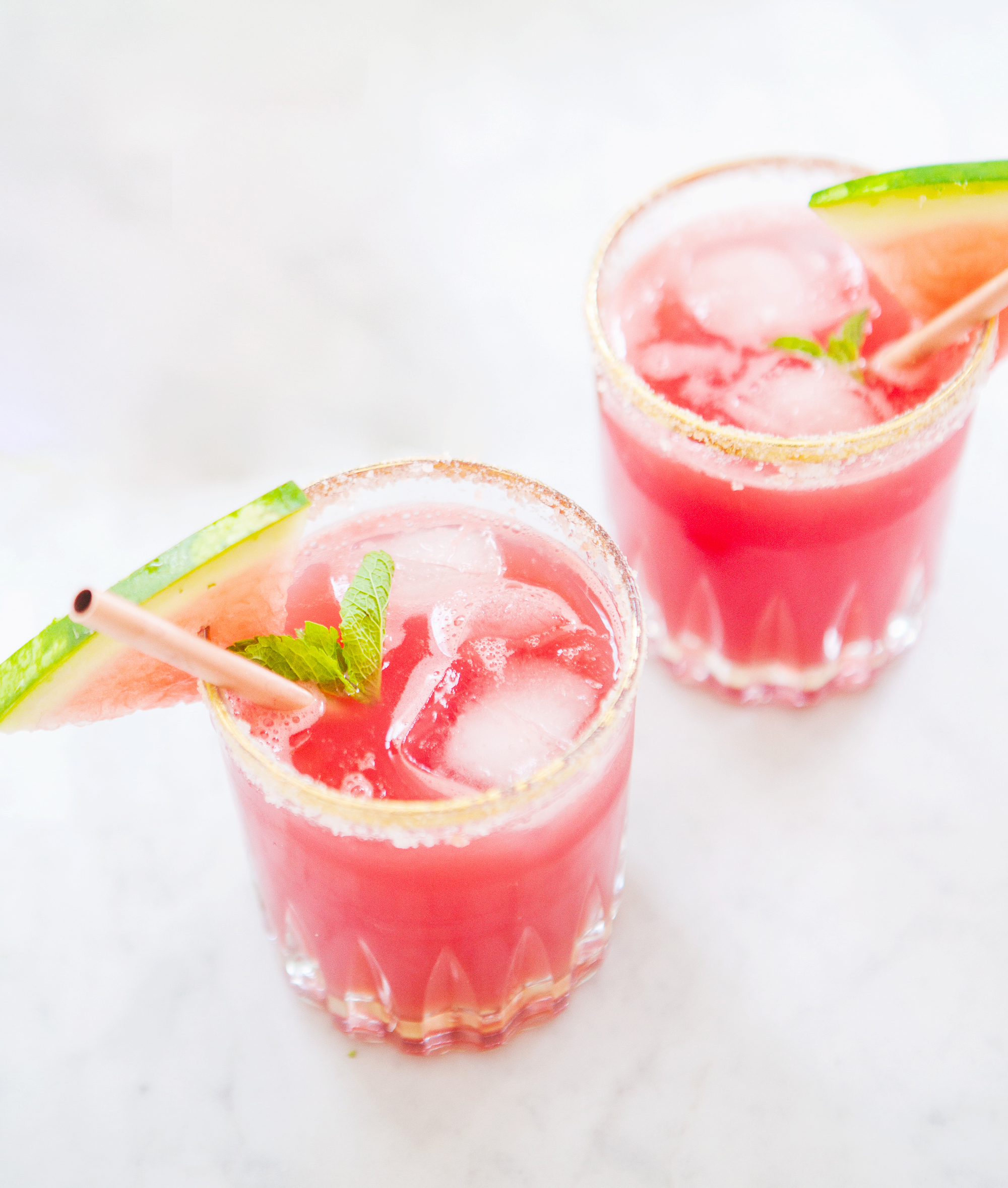 Watermelon Margaritas with Mint Lime Syrup