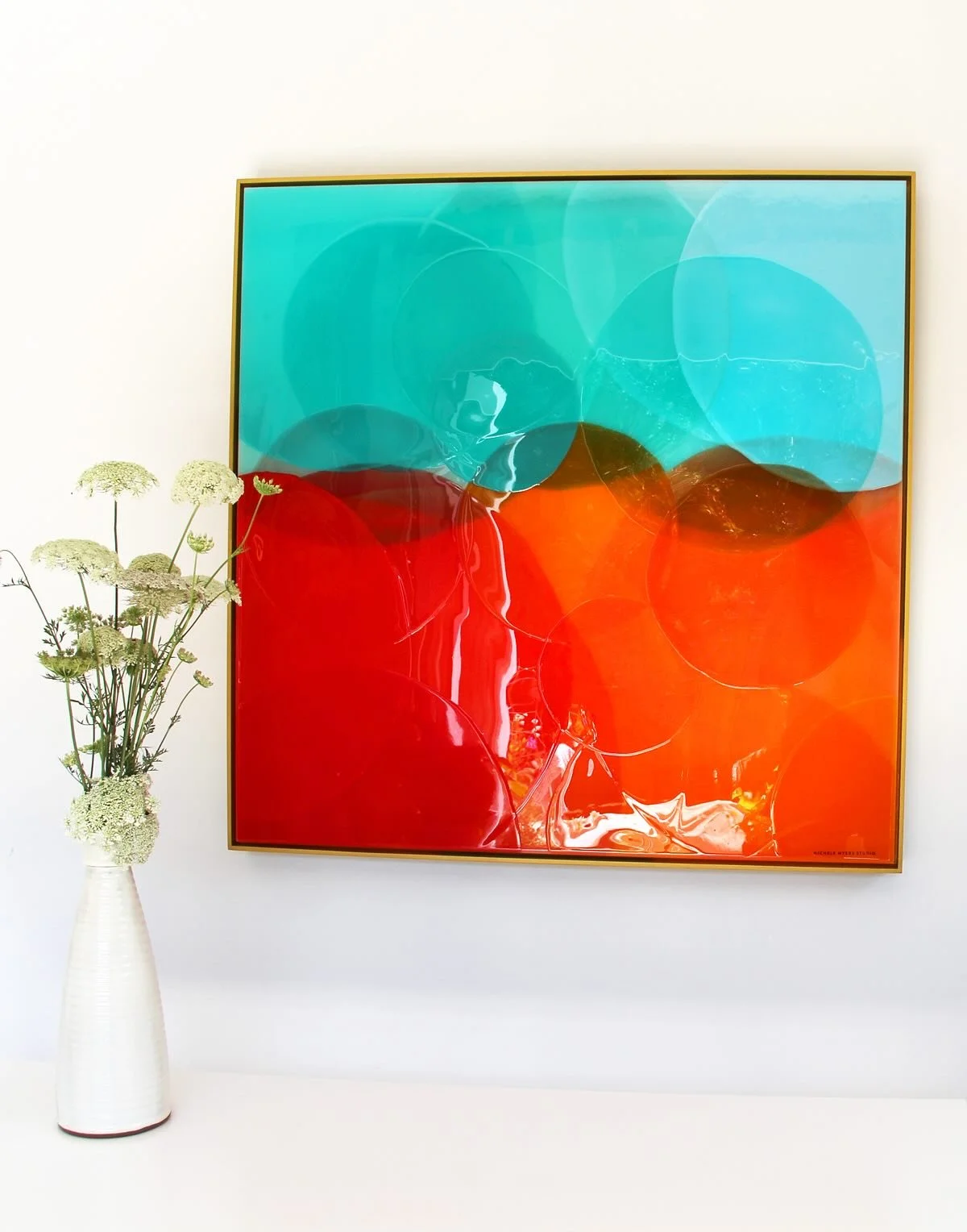 Put a record on and have a martini by the pool! The bold colors in &lsquo;Weekend in Palm Springs&rsquo; are giving laid-back luxury and a nostalgic vibe. Check her out on my website michelemyersstudio.com

36&rdquo; x 36&rdquo; mounted on a brushed 