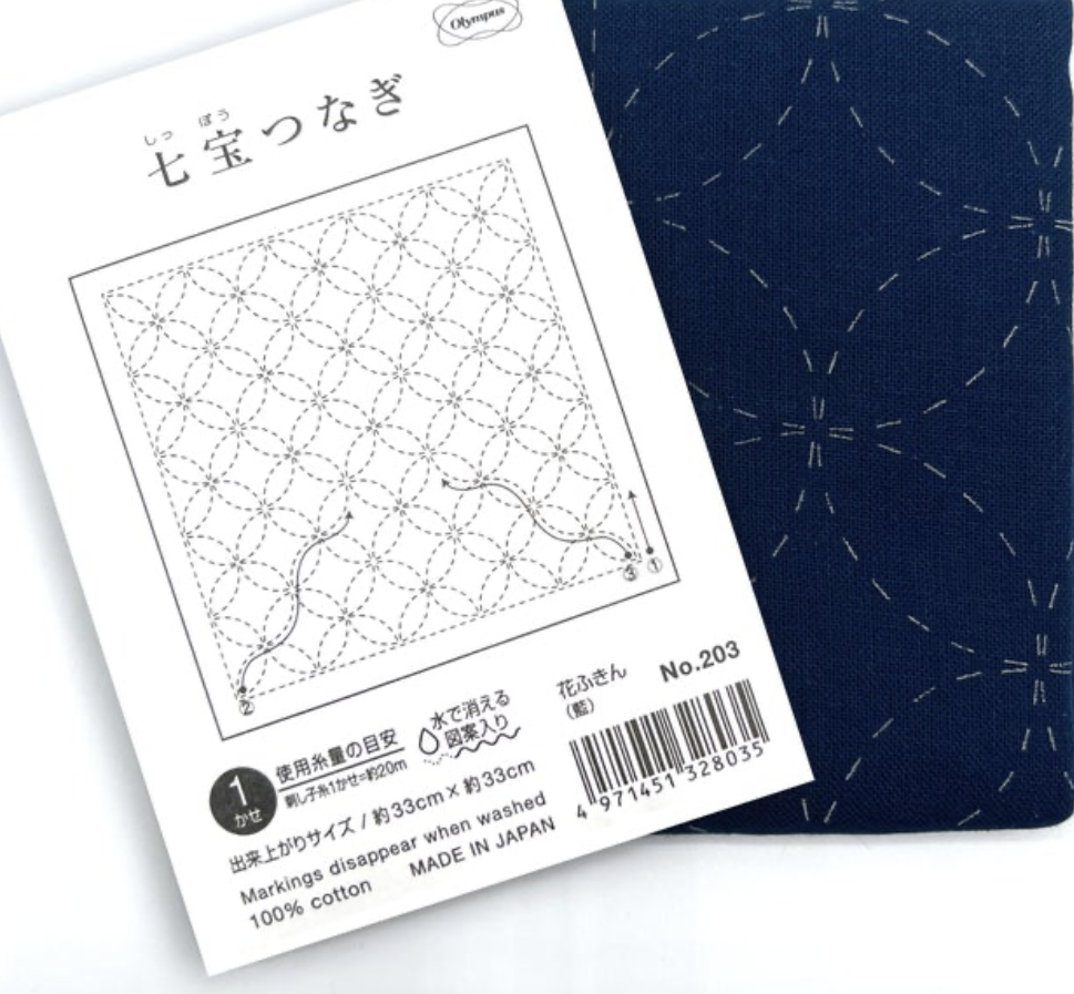 Shippou Tsunagi (Seven Treasures) Sampler on Indigo Fabric