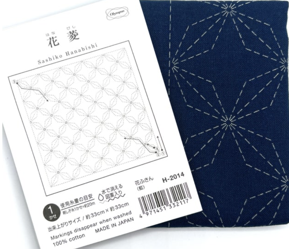Hanabishi (Diamond Flowers) Sampler on Indigo Fabric
