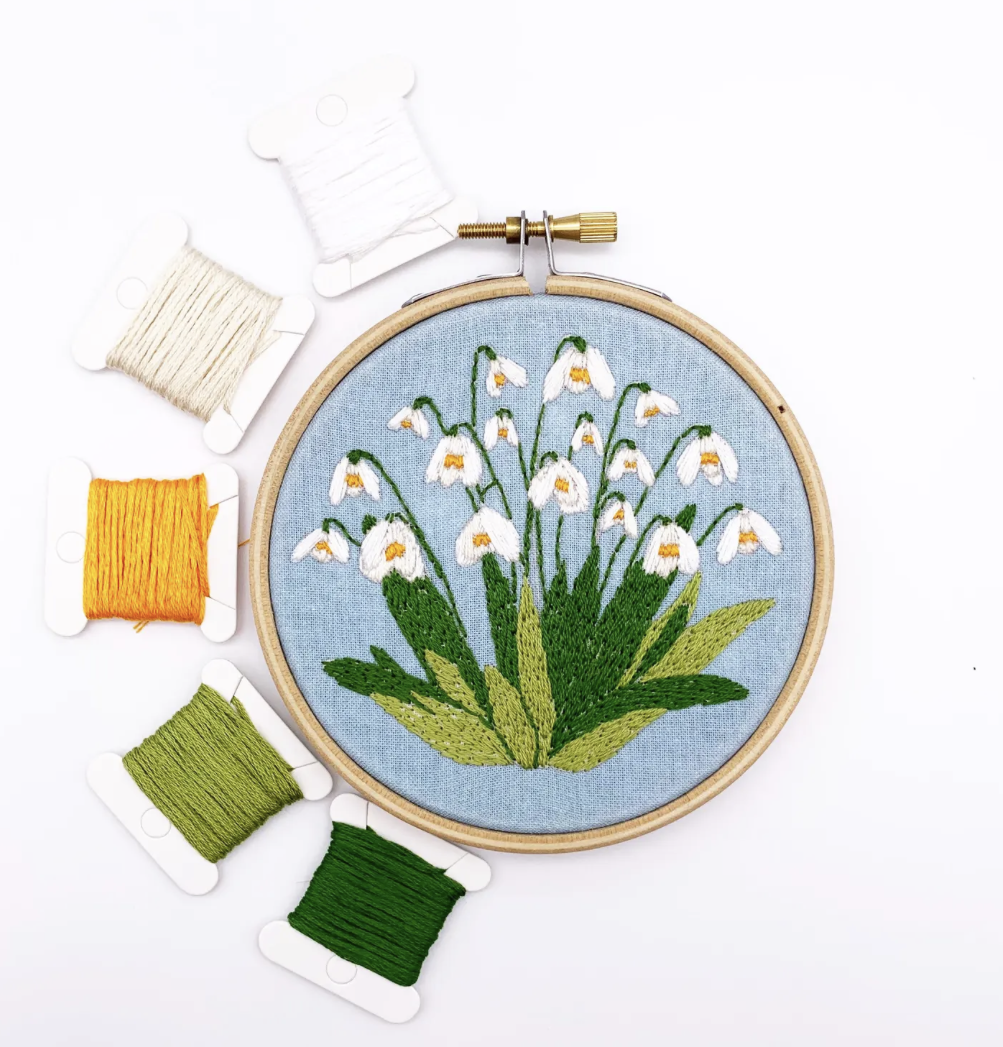 Cinammon Stitches Embroidery Kit: Snowdrops