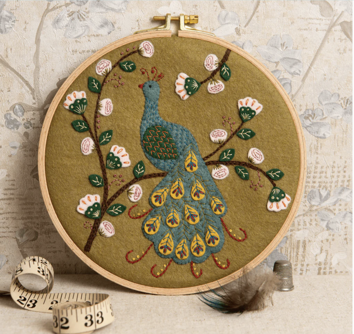 Flamboyant Peacock Felt Applique Hoop Kit
