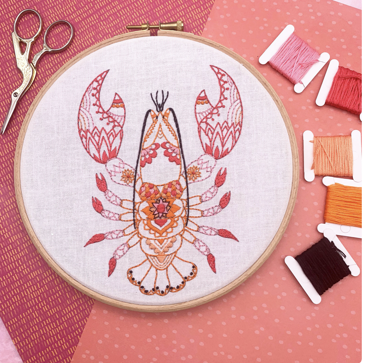 Cinnamon Stitches Embroidery Kit - Lobster