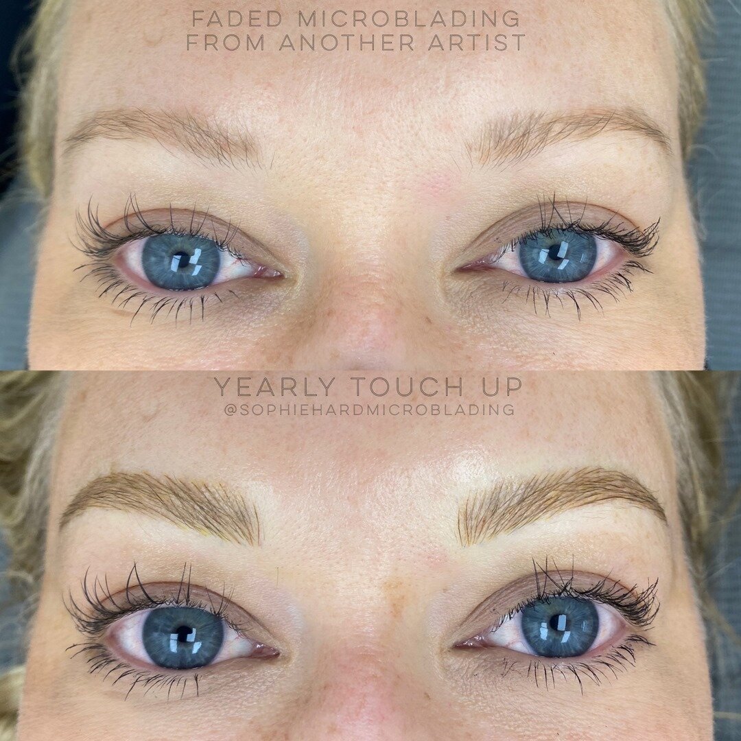 Yearly touch up on for some blonde brows. If you&rsquo;re looking to have old microblading covered up like this client, it needs to be at least 70% faded in order for me to work magic on them! Text or email me clear photos for approval before booking