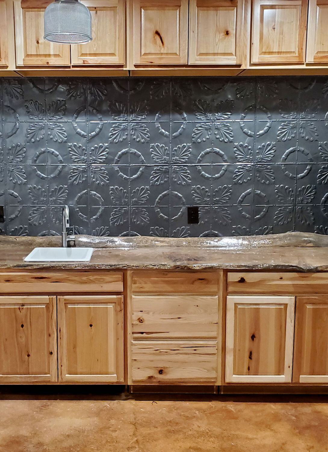 Wet bar with live edge wood counter