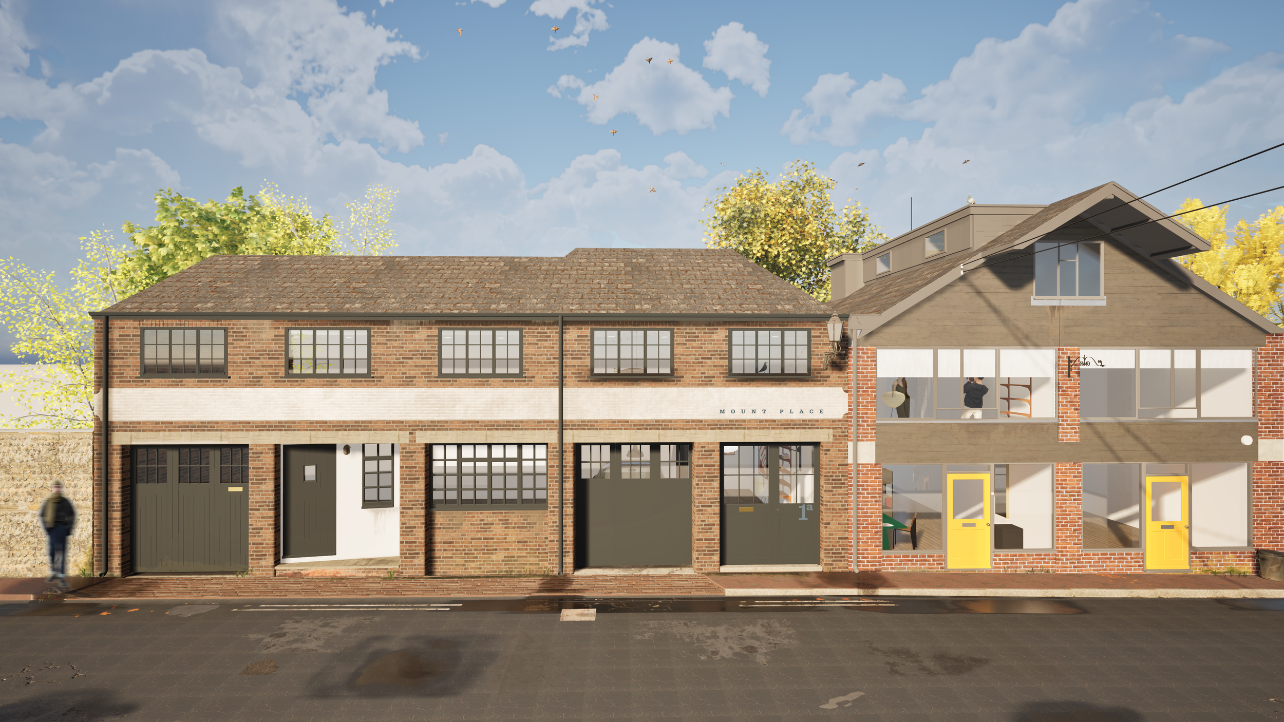 “Repositioned garage doors at No.1A Mount Place, reinstated in their original location as part of REAFE STUDIO’s conservation-led redesign.”