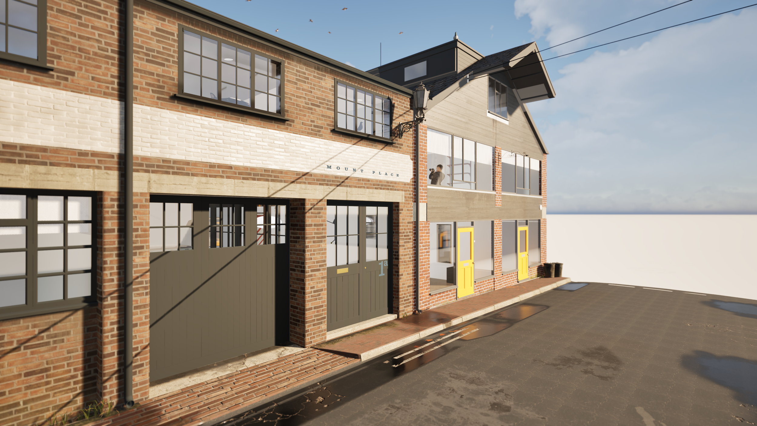 “Restored front elevation of No.1A Mount Place in Lewes, designed by REAFE STUDIO with reinstated brick piers, heritage-inspired double doors and refined architectural detailing.”