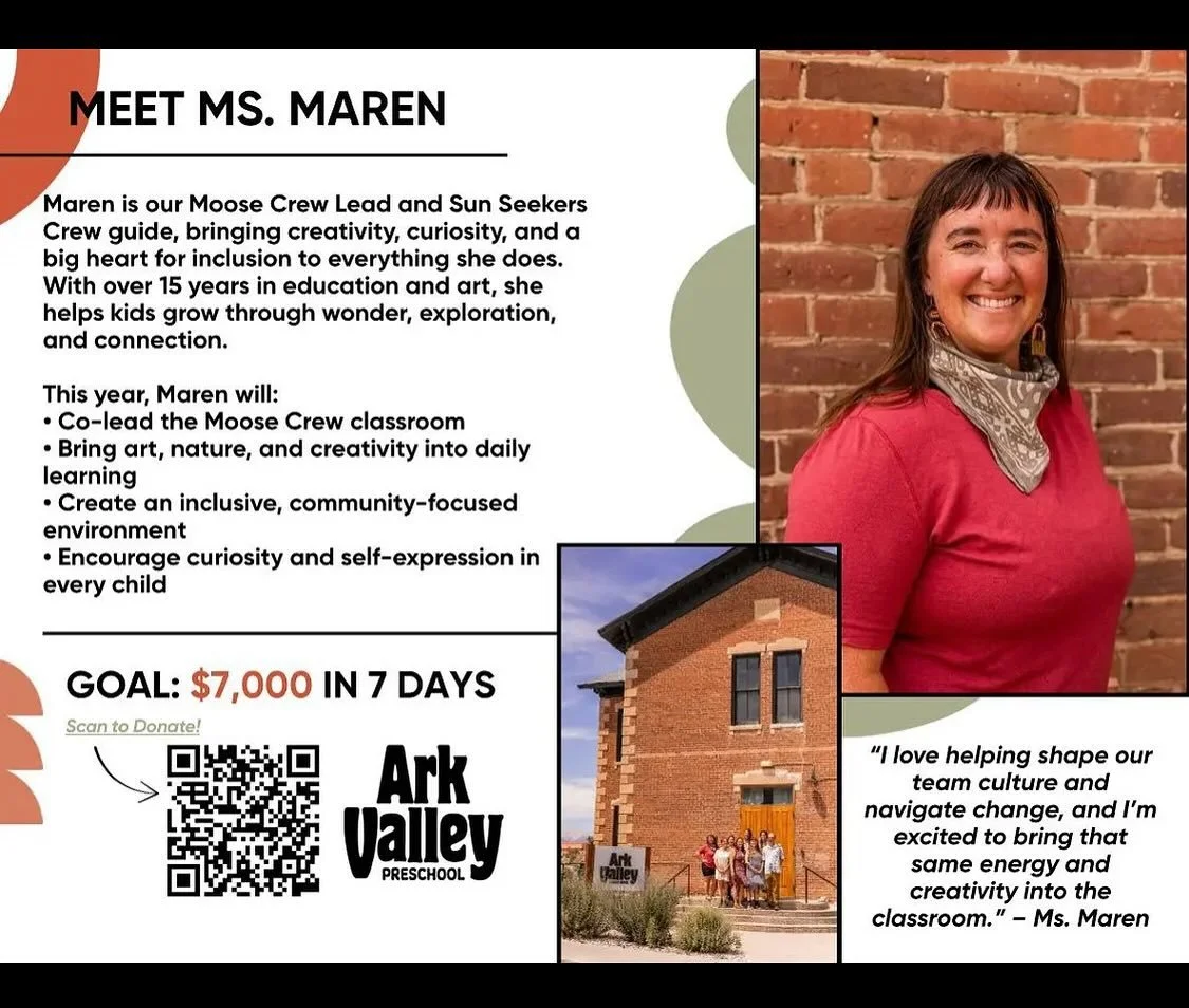 Back to School Boost Day 4! 7 Days, 7 Teachers!

https://www.arkvalleypreschool.org/donation

Thanks to you, we&rsquo;ve already raised&nbsp;$12,145, far surpassing our original $7,000 goal! Your generosity has blown us away, and we&rsquo;re beyond g