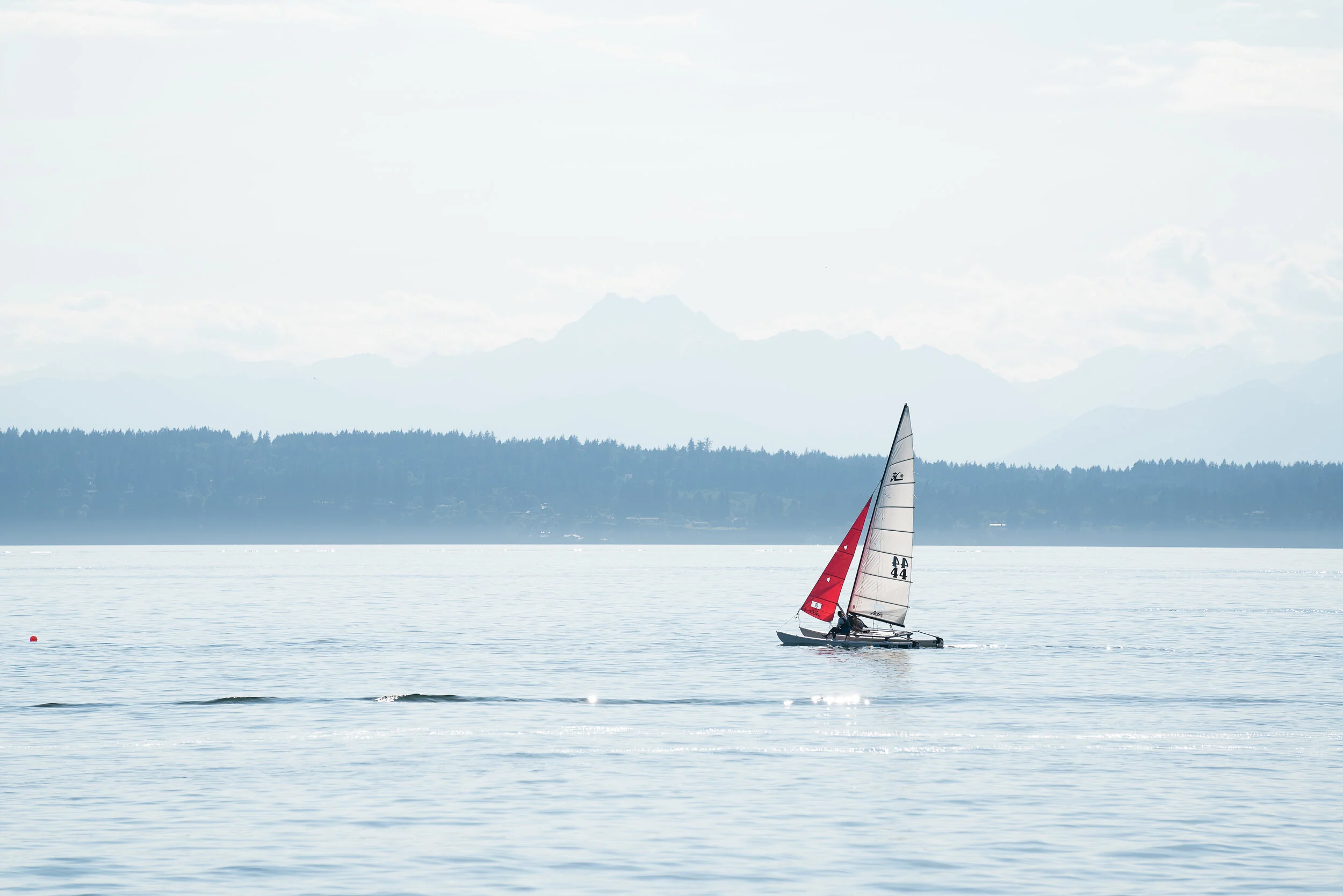 Red Sailboat, Seattle Washington, Sailboat Photography, Hadley Beiles