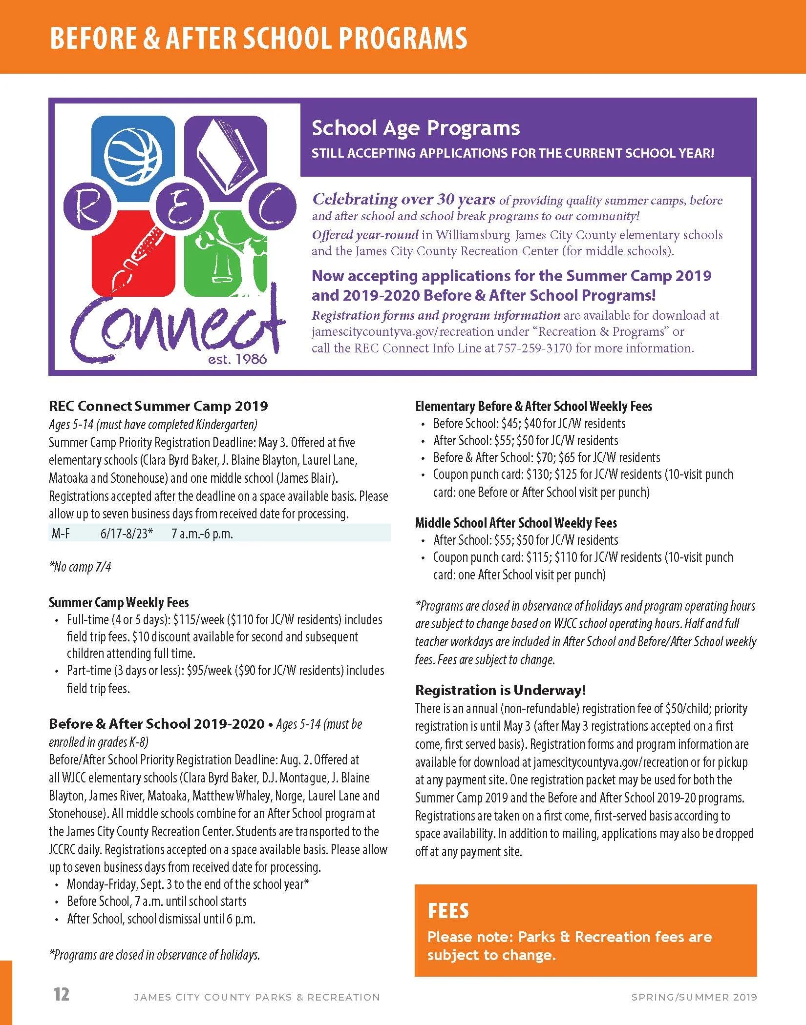Destination Recreation Interior page: Before & After School Programs