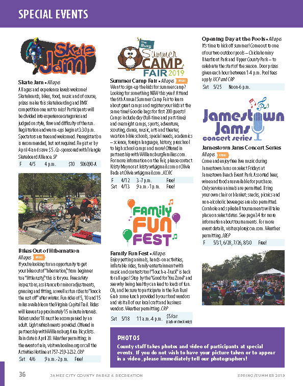 Destination Recreation Interior page: Special Events