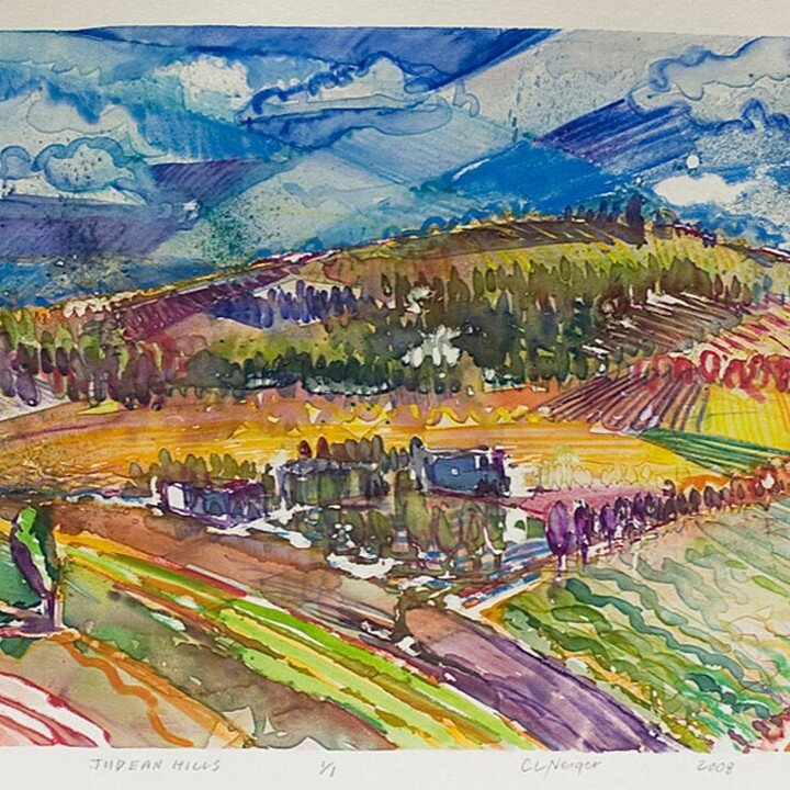 JUDEAN HILLS
Four-color monotype 1/1
19.25&quot; x 15&quot;

Prayers for peace in Israel, this beautiful and complex country. Prayers for those suffering from loss, the wounded, and the soldiers. 
#standwithisrael