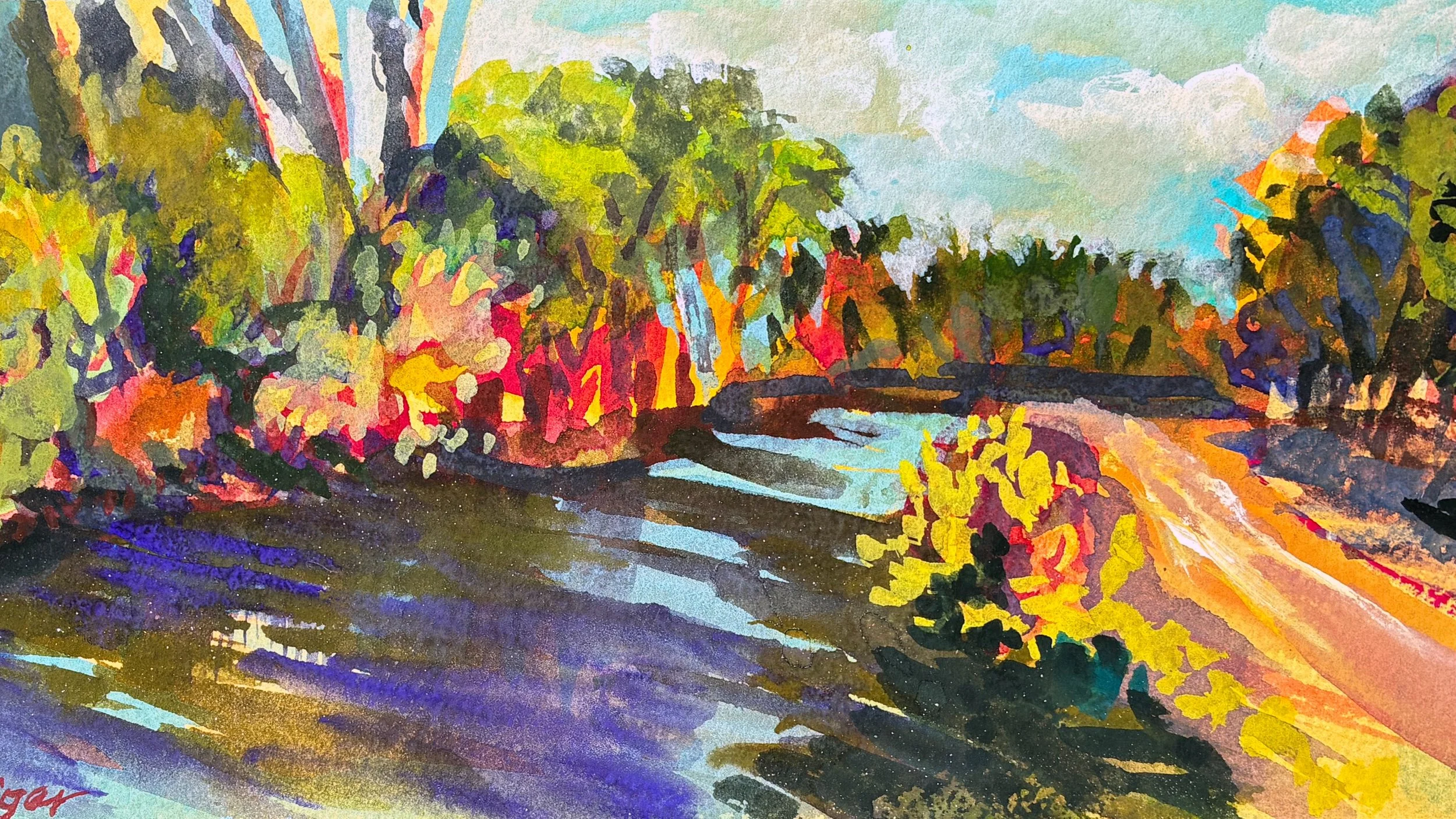 I&rsquo;ll be at the gallery today&mdash;come visit me!

These three little paintings were painted while cruising through Burgundy on the art barge with @ninaweisslandscapepainter. They&rsquo;re all part of #ContinuumExhibition: Selected Works by Car