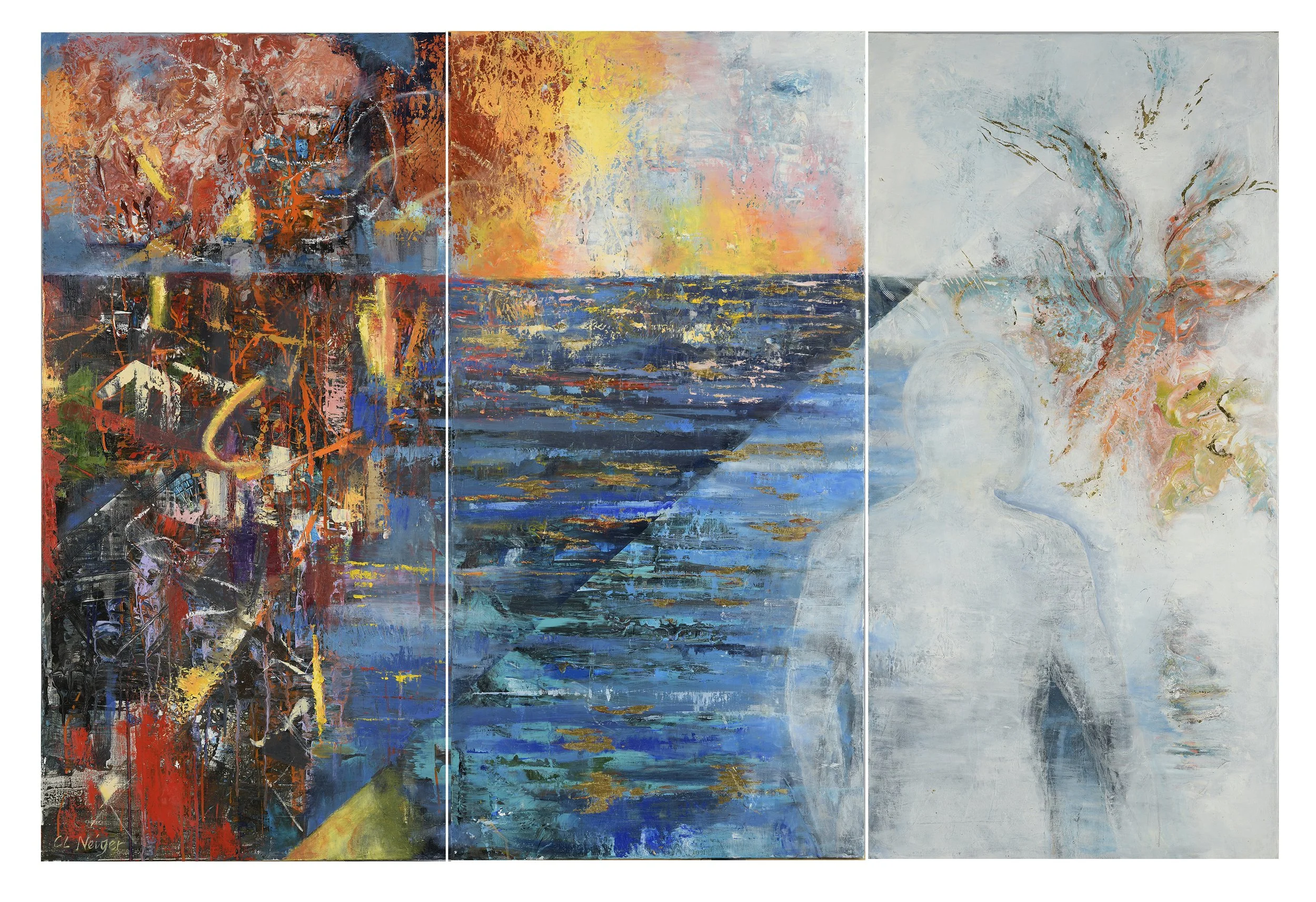triptych of abstract interpretation of the landscape of Psalm 92