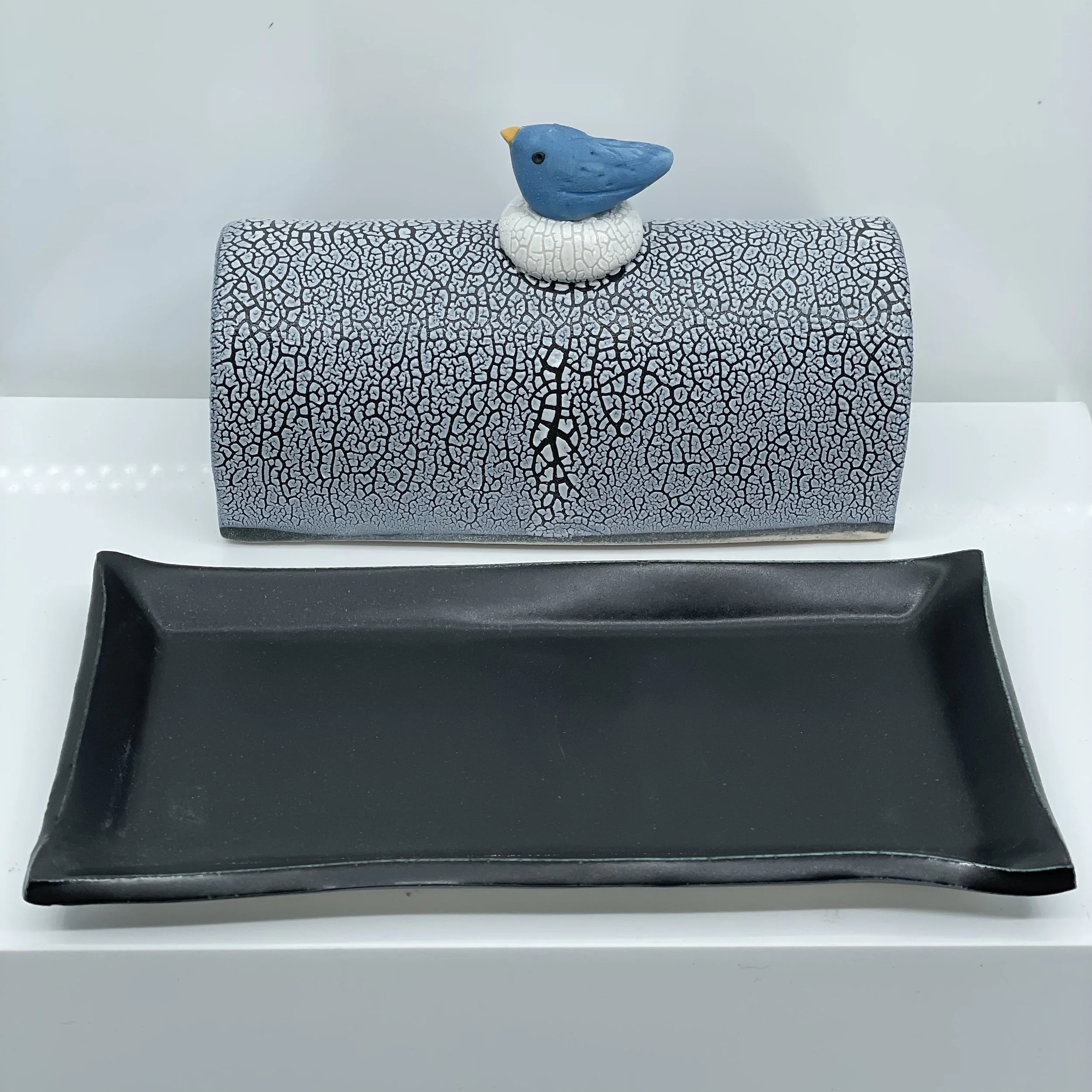Bluebird butter dish open
