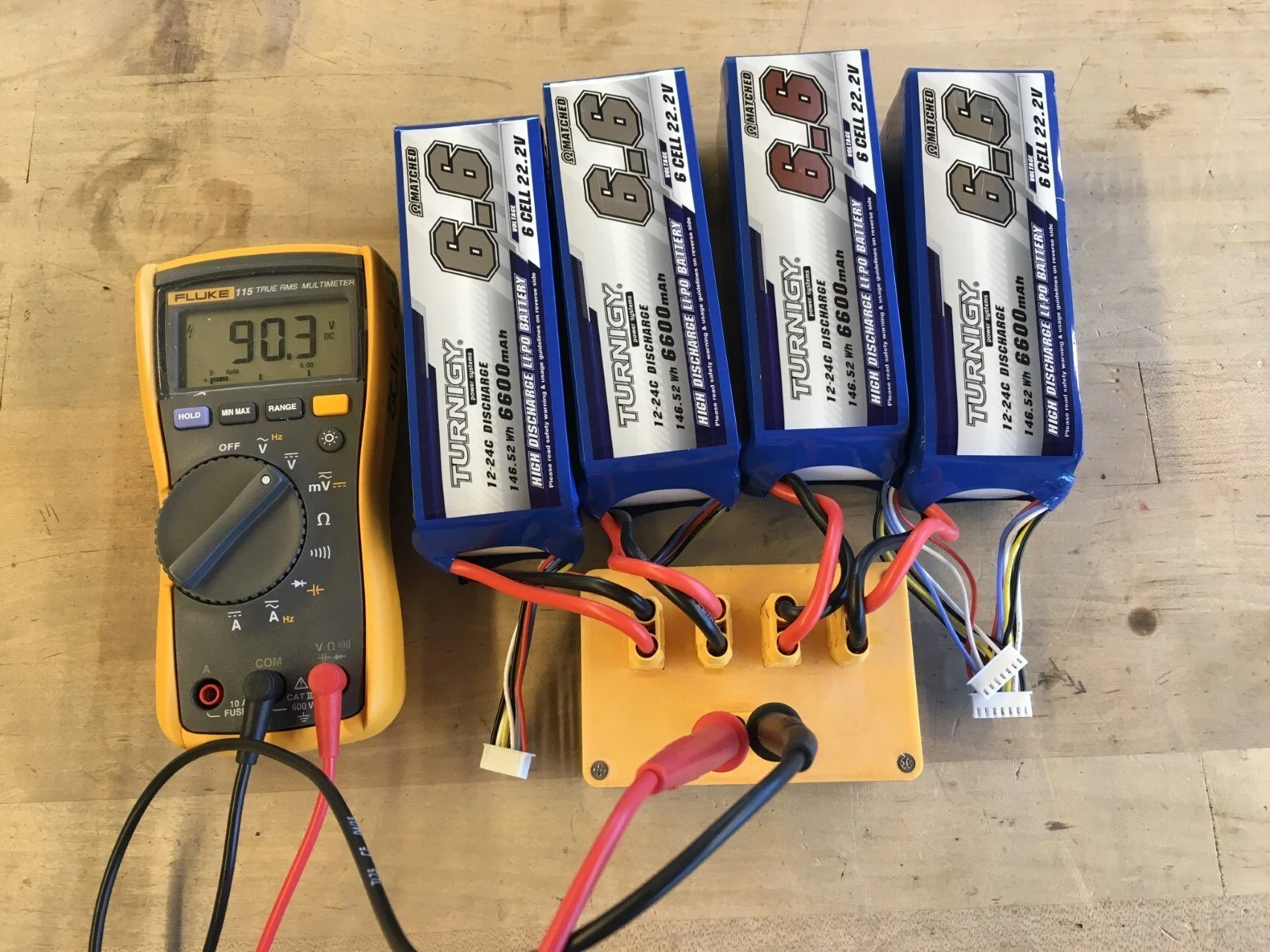   Voltage check of the 24s test battery pack.  