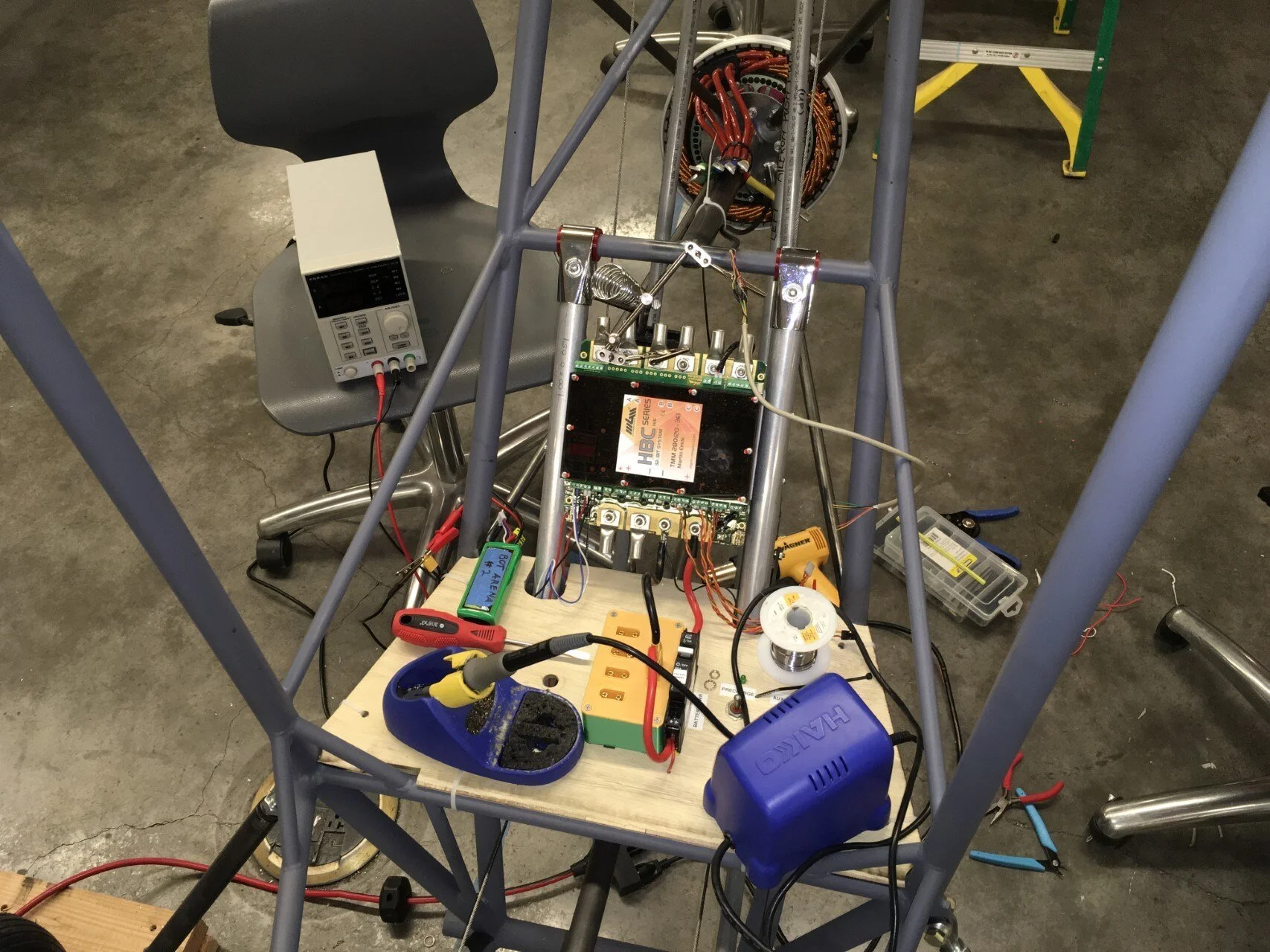   A 60A circuit breaker is wired in. It will allow us to quickly disconnect the traction pack if anything decides to go wrong.  