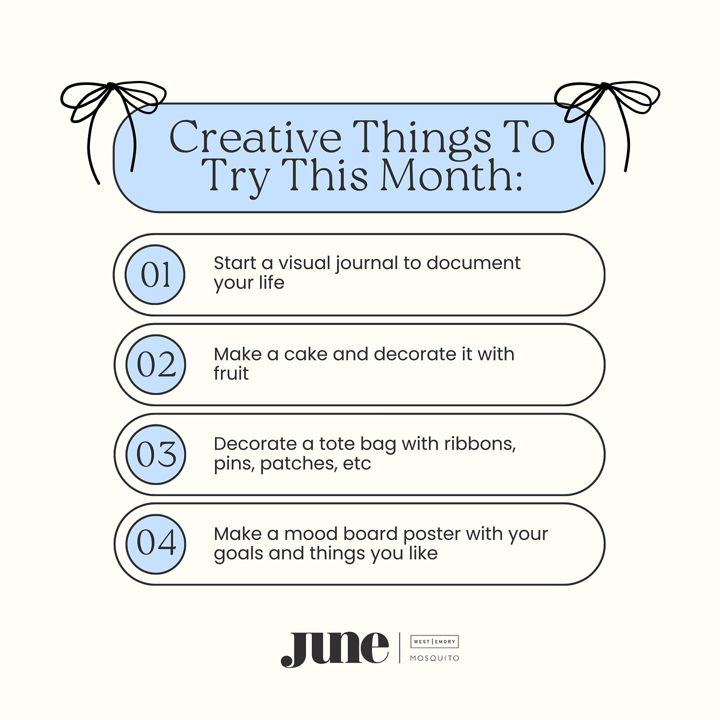 Stuck in a creative rut? Try out one of more of these ideas to get your creative juices flowing! We&rsquo;ve tagged some places where you can get supplies for each activity 🖤