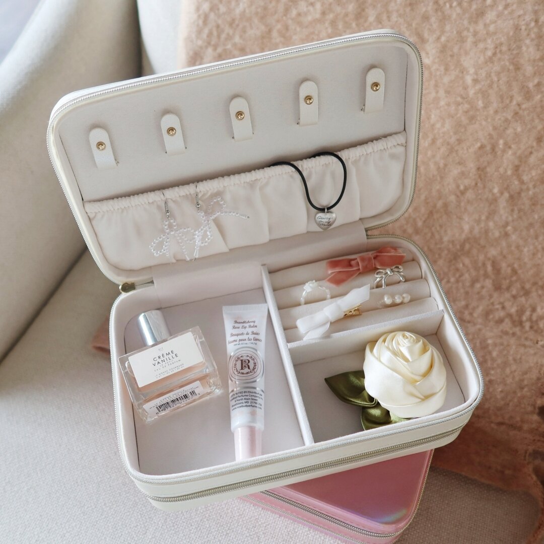 We are currently loving cute jewelry org - pick up this box perfect for on the go in cream or pink available at @target now 🤍 #designtrends #marketing #jewelryorganization #coquette #targetfinds