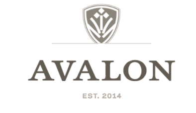 Logo with shield emblem and the words 'AVALON EST. 2014' underneath
