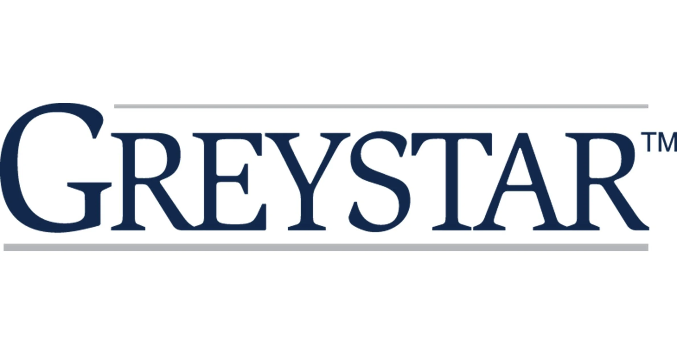 GREYSTAR logo in navy blue with horizontal grey lines above and below the text.