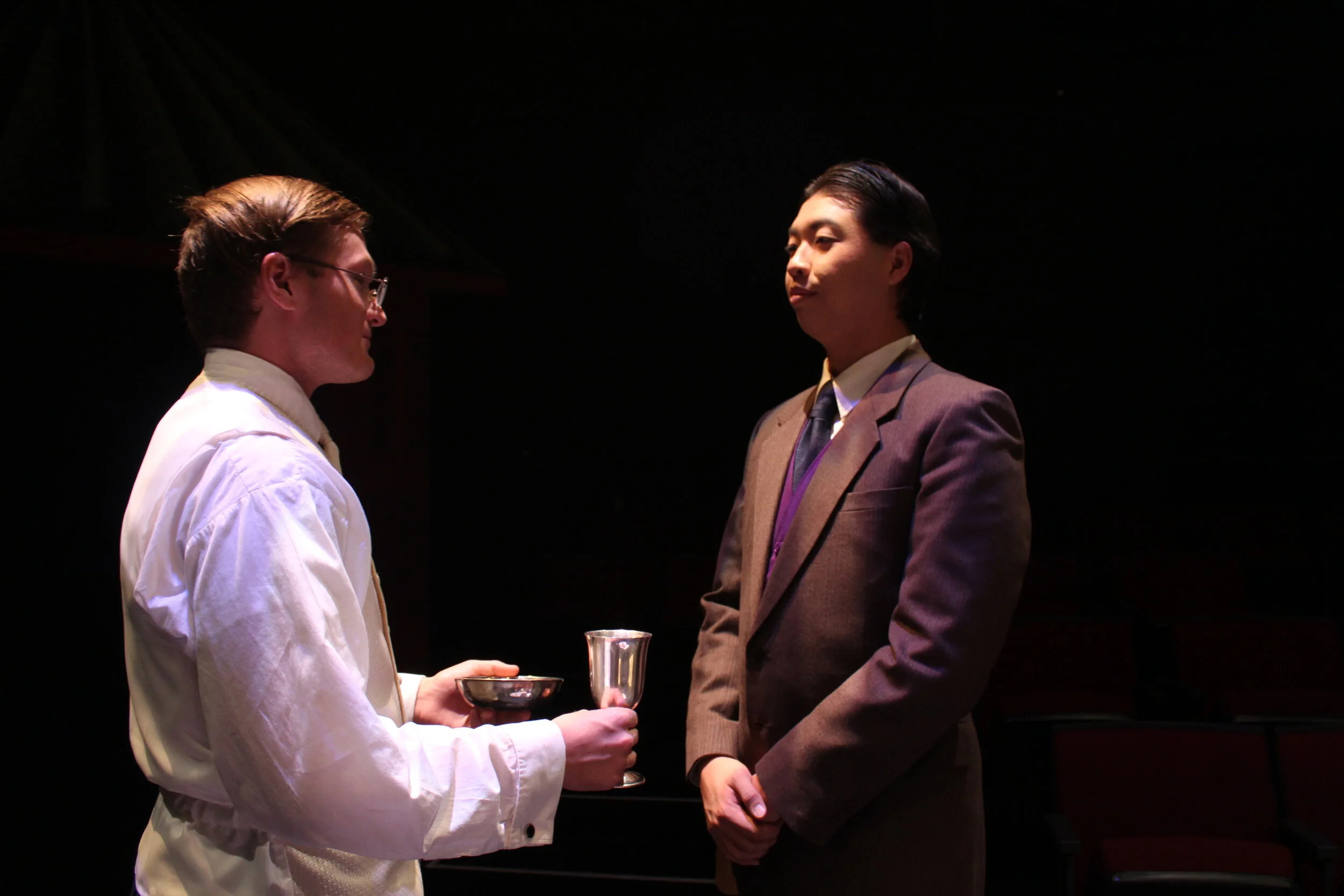 L to R: Zac Plante (Reverend Baines), Ben Chau-Chiu (Eng-Tieng Bin)