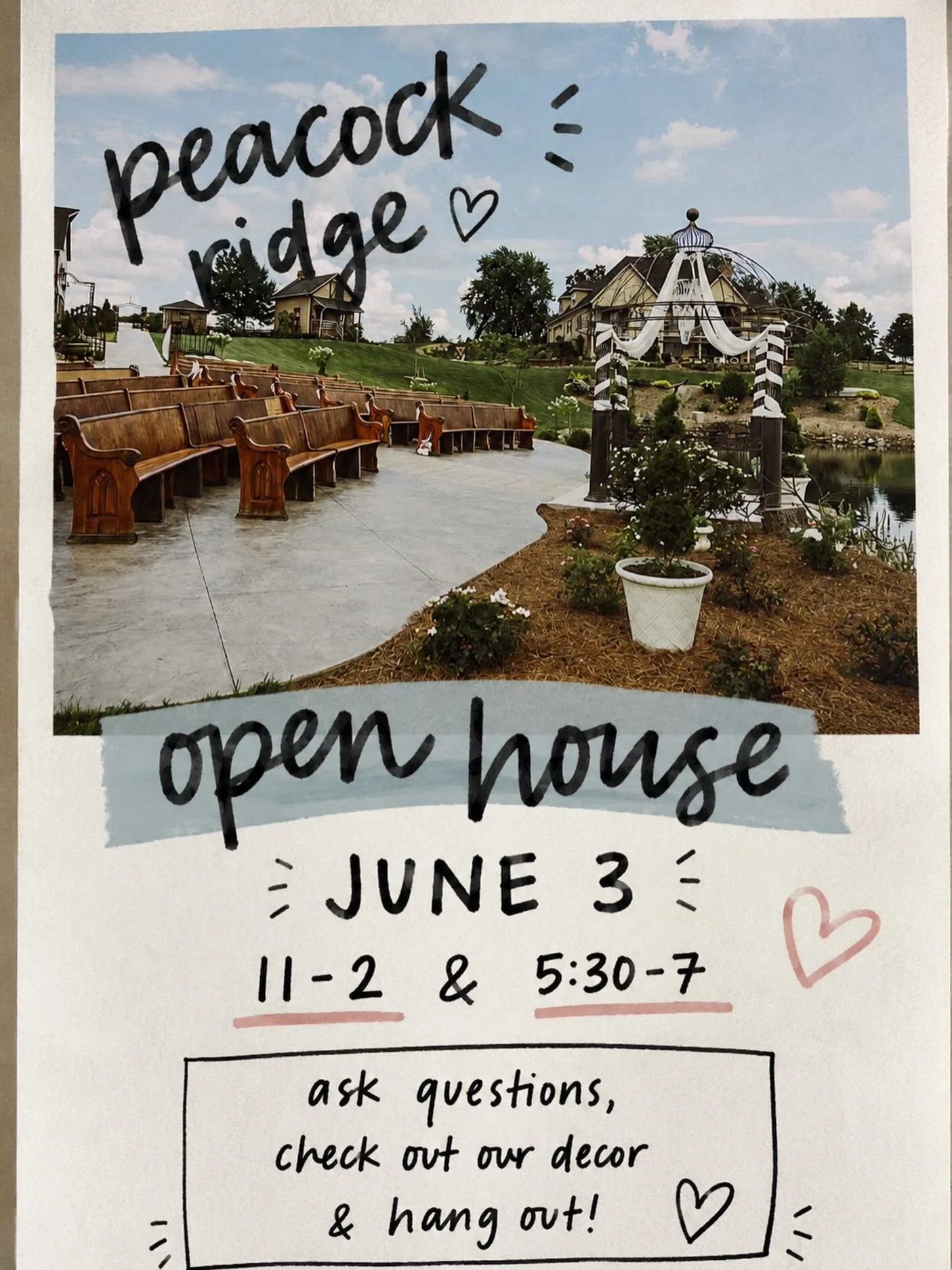 Come hang out with us at open house this Wednesday! Mark your calendars for June 3rd 💫

Tour the venue, look through our d&eacute;cor, ask questions, or just stop by and hang out for a bit. We&rsquo;d love to meet you!