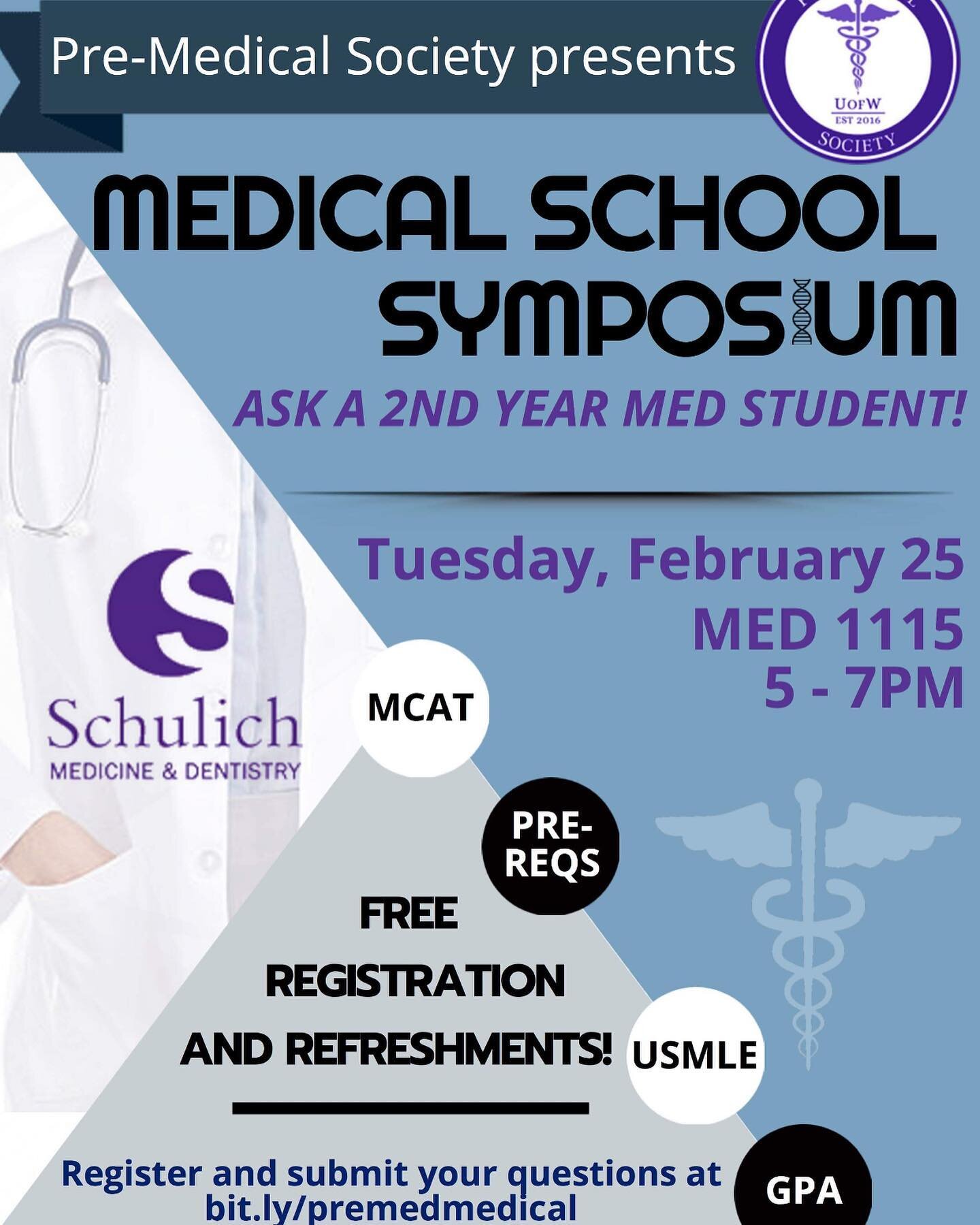MCATS, GPA, and med school applications can all lead to many questions about how to get into med school. This symposium is the perfect opportunity to answer any questions you have from med students themselves. Even if you are unsure if med school is 